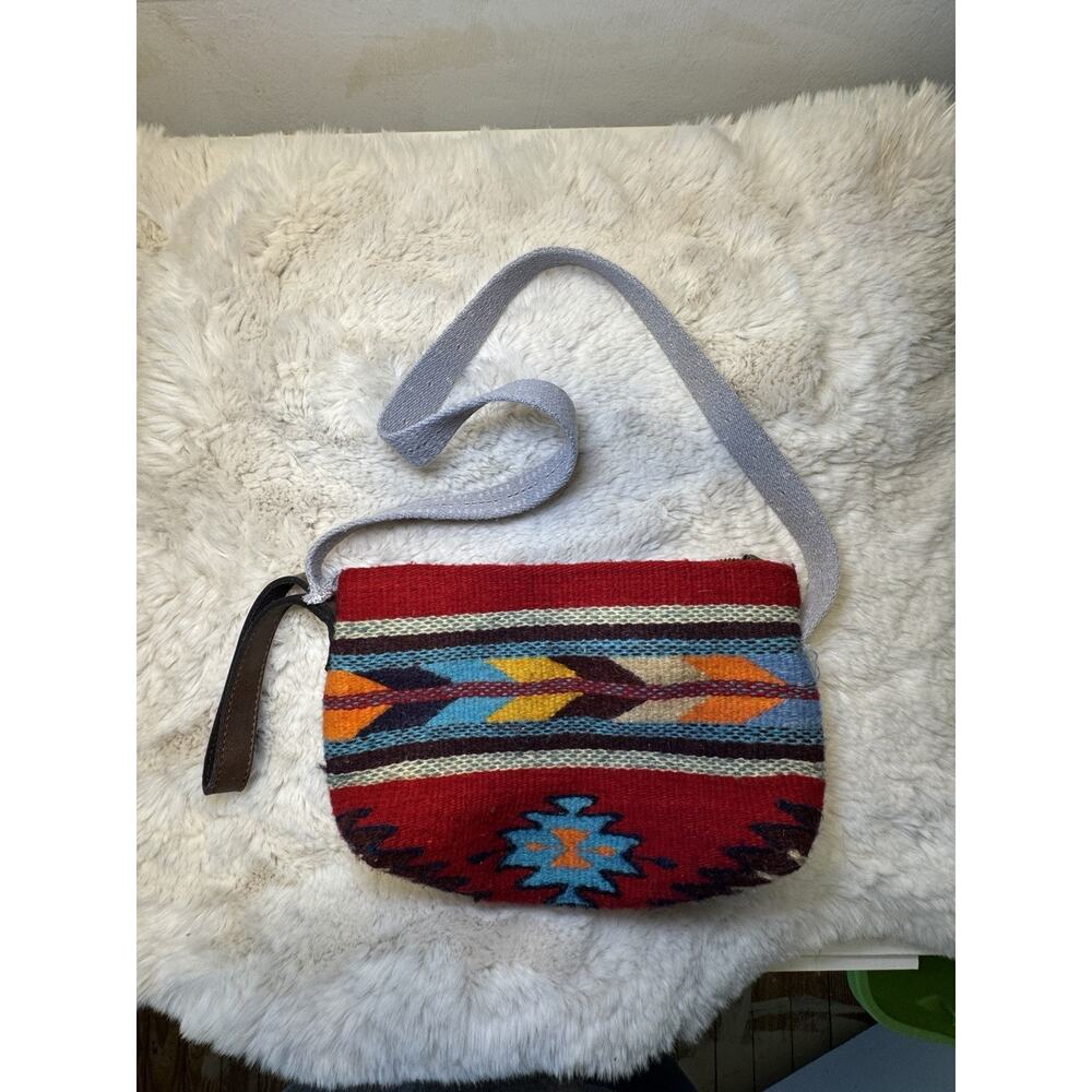 Custom quality Southwest Aztec Pattern Wool and Leather Purse Bag Large handmade - Picture 4 of 16